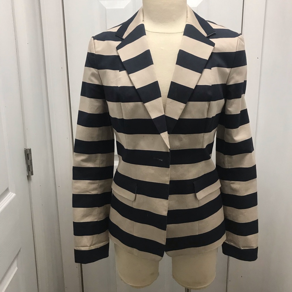 Banana Republic Women's Size 6 Stretch Tan/Black One Button Jacket Blazer.